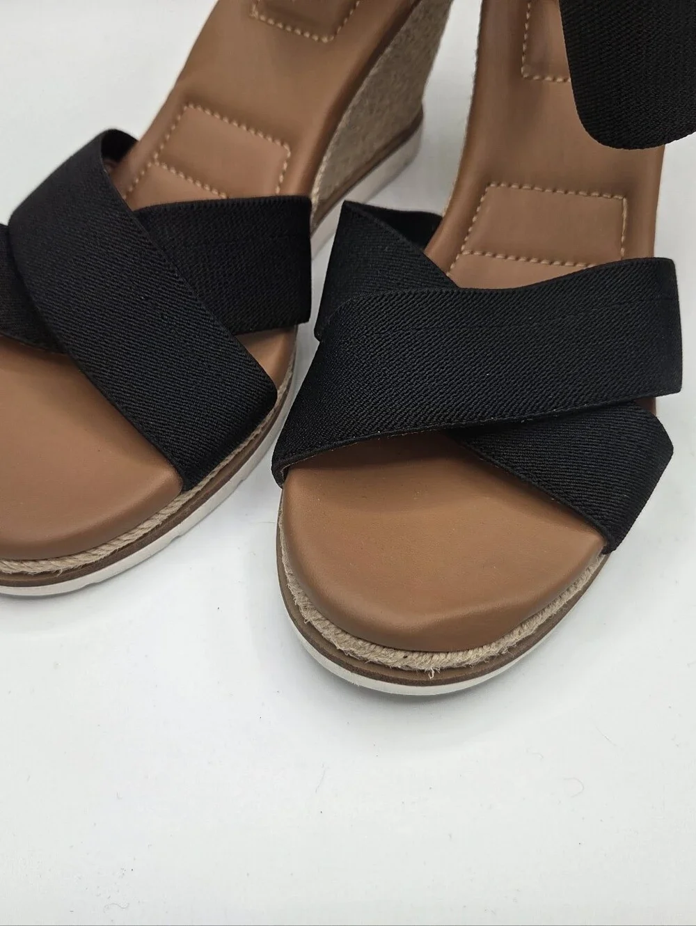 me too Black Elastic Crisscross Wedge Sandals